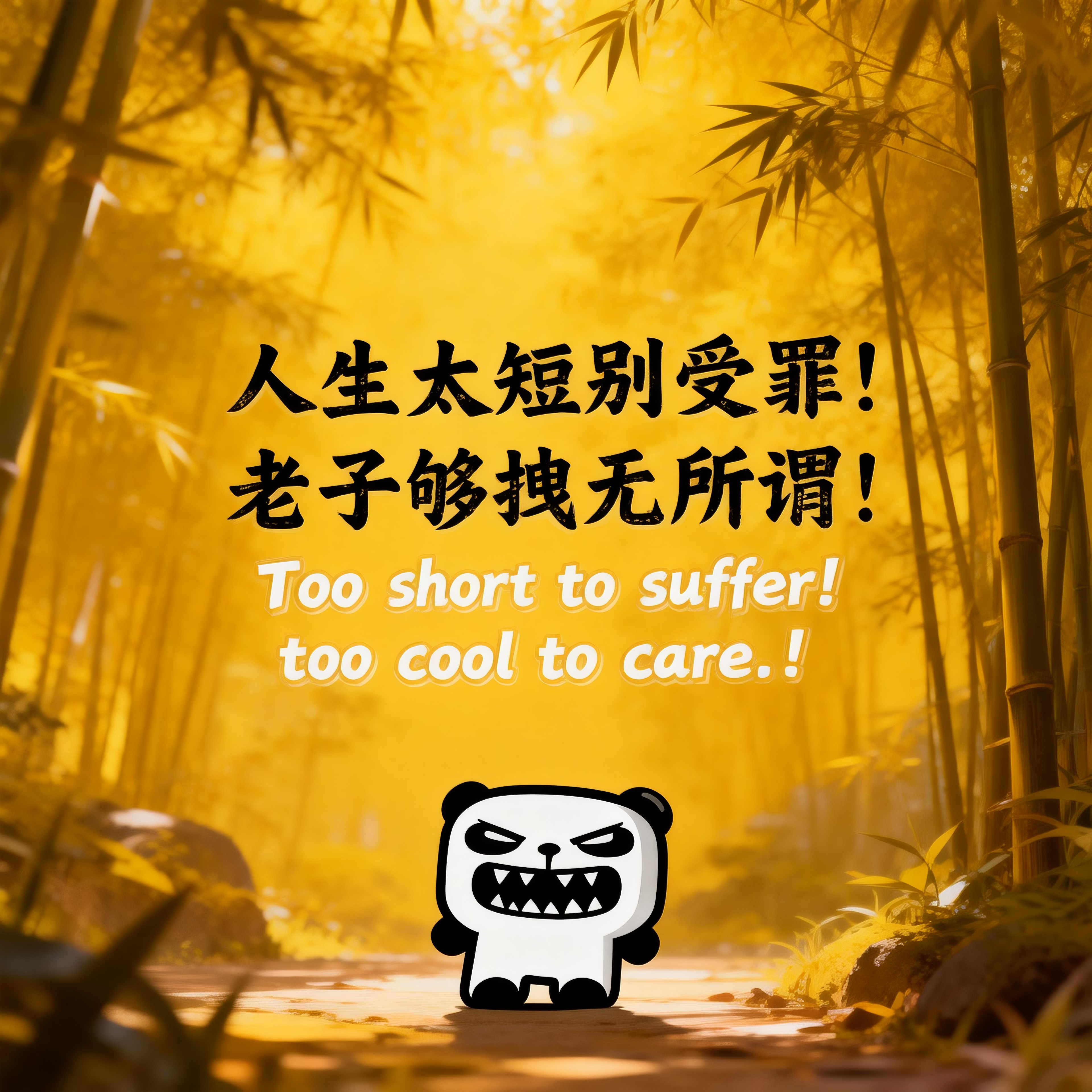 jimeng-2026-02-24-3118-精美壁纸设计，人物小一些放置于画面底部位置，slogan：“人生太短别受罪！老子....png