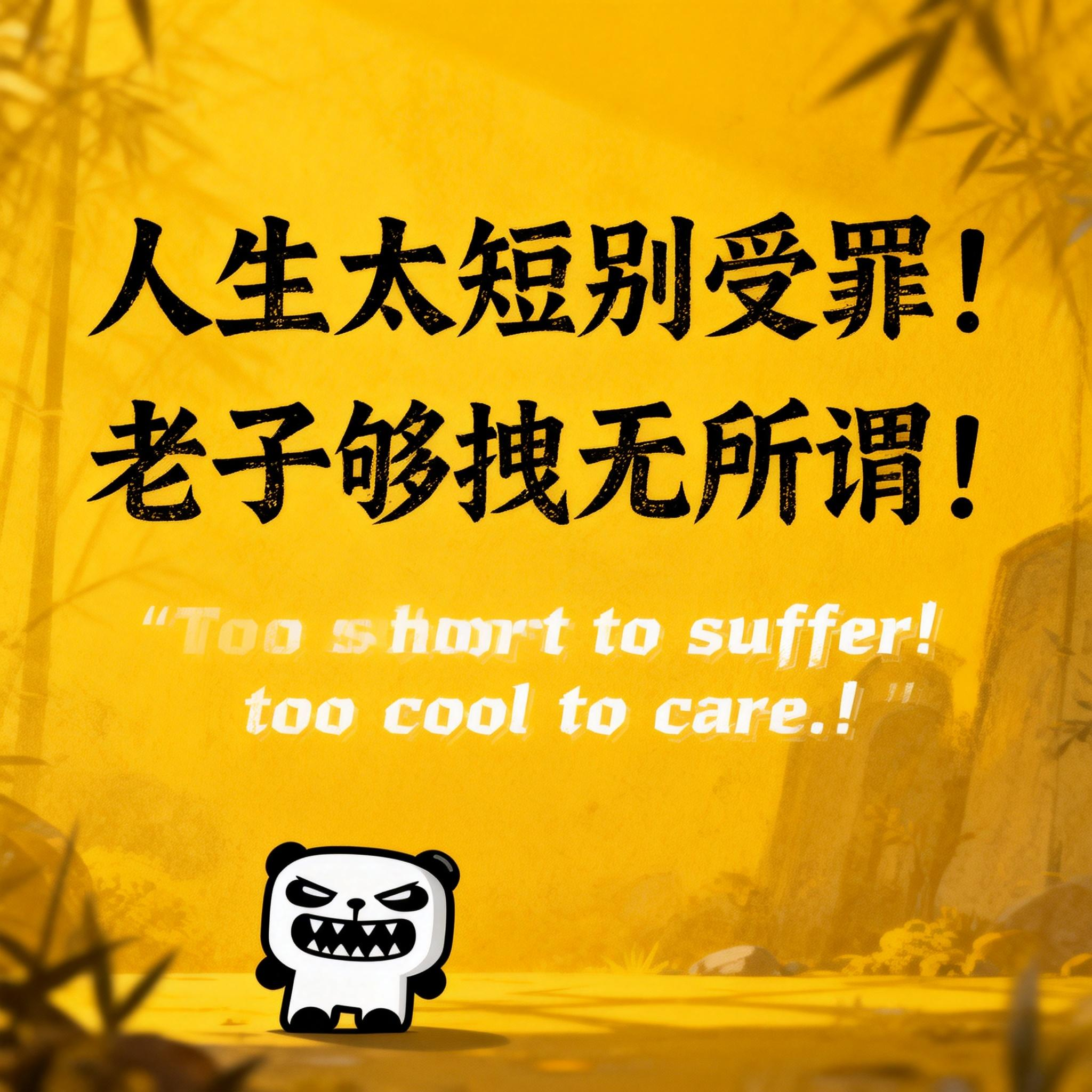 jimeng-2026-02-24-3147-精美壁纸设计，人物小一些放置于画面底部位置，slogan：“人生太短别受罪！老子....png