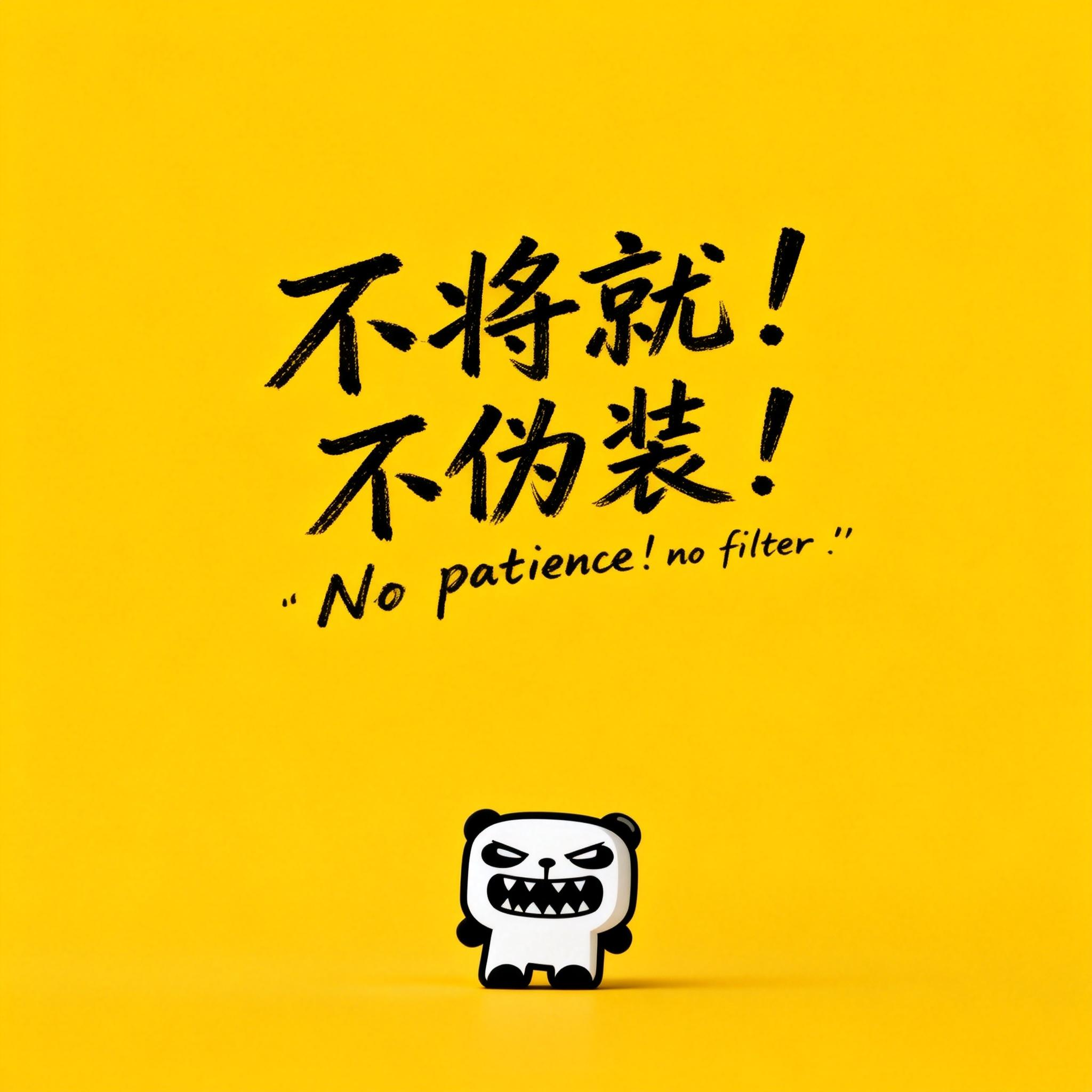 jimeng-2026-02-24-4569-桌面设计，人物小一些放置于画面底部位置，手写题slogan：“不将就！不伪装！”....png